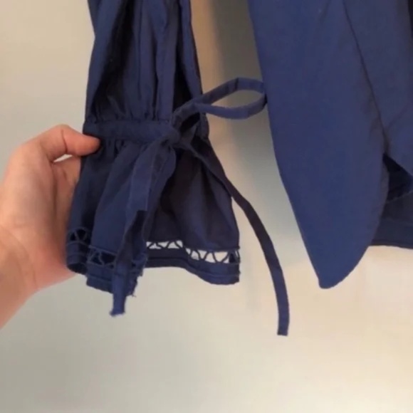 LOFT Cotton Embroidered Tie Cuff Blouse - Picture 3 of 5